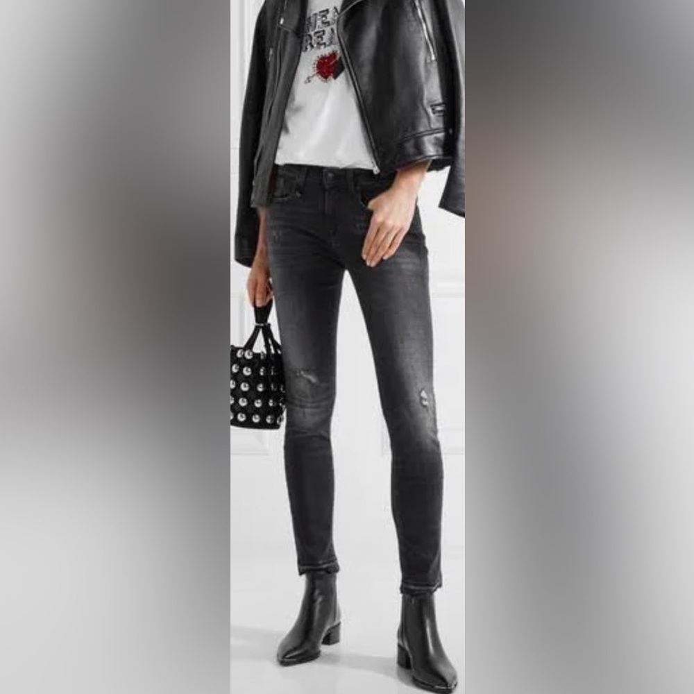 R13 luxury distressed strummer black Alison skinny jeans size 26 high end - Picture 3 of 10